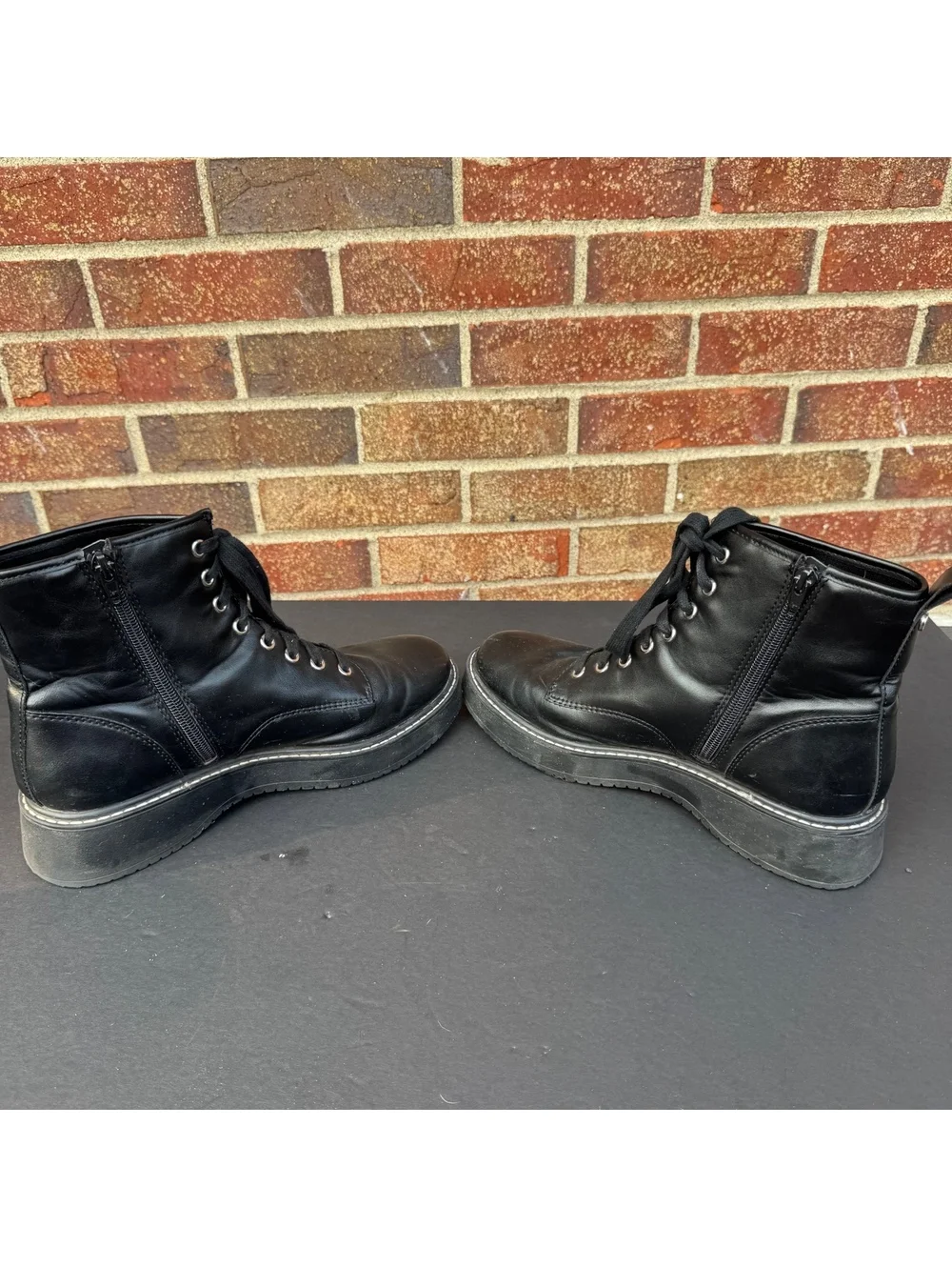 Madden NYC Black Lace-Up Synthetic Leather Ankle Boots with Side Zipper